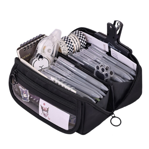 (Black) Large capacity pencil case