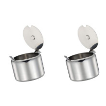 Stainless Steel Sugar Bowl and Spice Jar Set, Apple Shaped with Lid and Spoon, 285ml, Silver