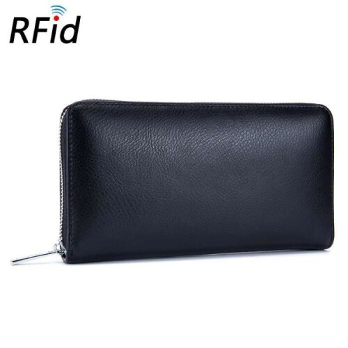 Men's and Women's Wallets - Genuine Leather RFID Multi-Function Long Wallet with Multi-Card Slot - Black 2