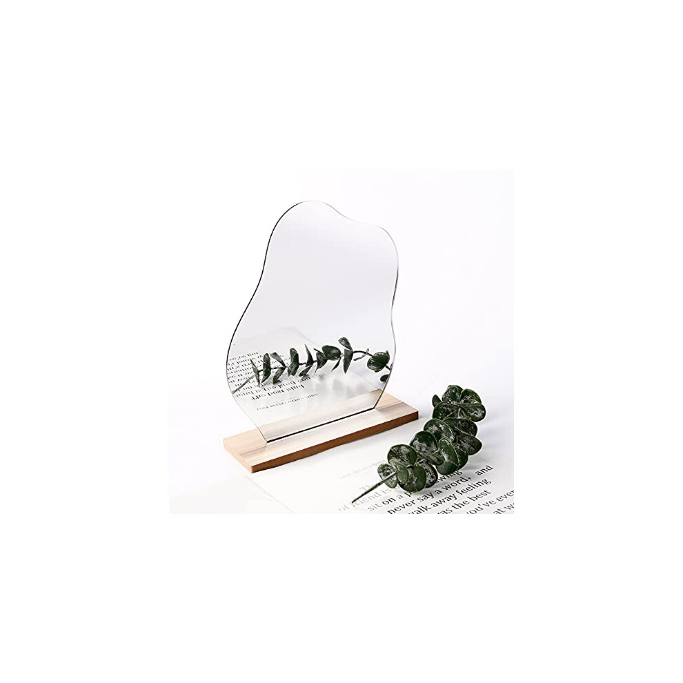 Irregular Desktop Makeup Mirror Acrylic Frameless With Wood Base Decorative Vanity Mirror Gift For Women Cotton