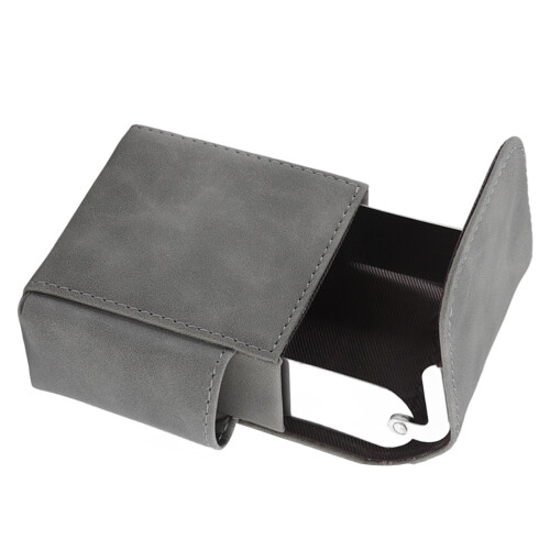 Gray PU Cigarette Case for Men 20 Pack Wallet with Built-in Lighter Holder