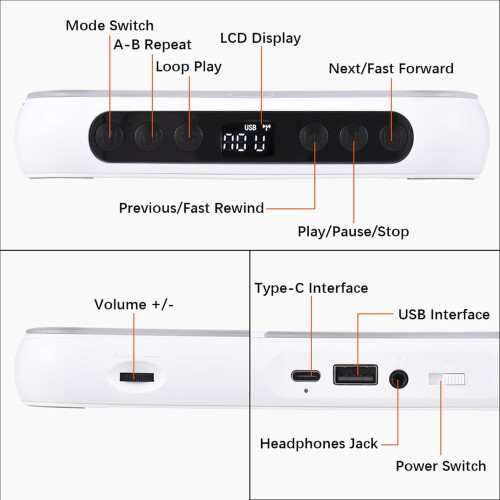 CD Player Portable Bluetooth Music CD Runner With Cover, 6 Modes AB Repeat, Timer, Remote, Home Desktop Use, White 2