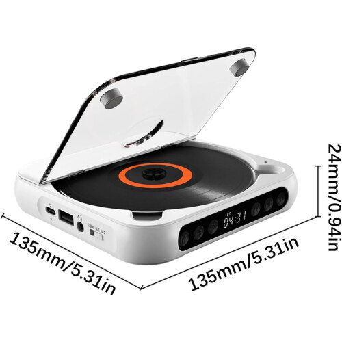 CD Player Portable Bluetooth Music CD Runner With Cover, 6 Modes AB Repeat, Timer, Remote, Home Desktop Use, White 1
