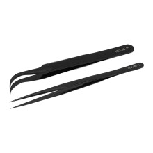 Aluminum Alloy Curved & Straight Tweezer Set for PCB Soldering, Black