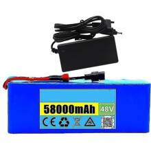 48V 58Ah EBike Lithium Battery 13S3P LiIon, With Charger, XT60 DC Connector, Compatible With Scooters And Skateboards