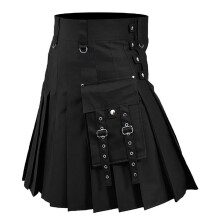 Design Sense Fashion Trend Scottish Holiday Dress Multicoloured Medieval Pleated Skirt Men's Trousers with Holes Black XXL