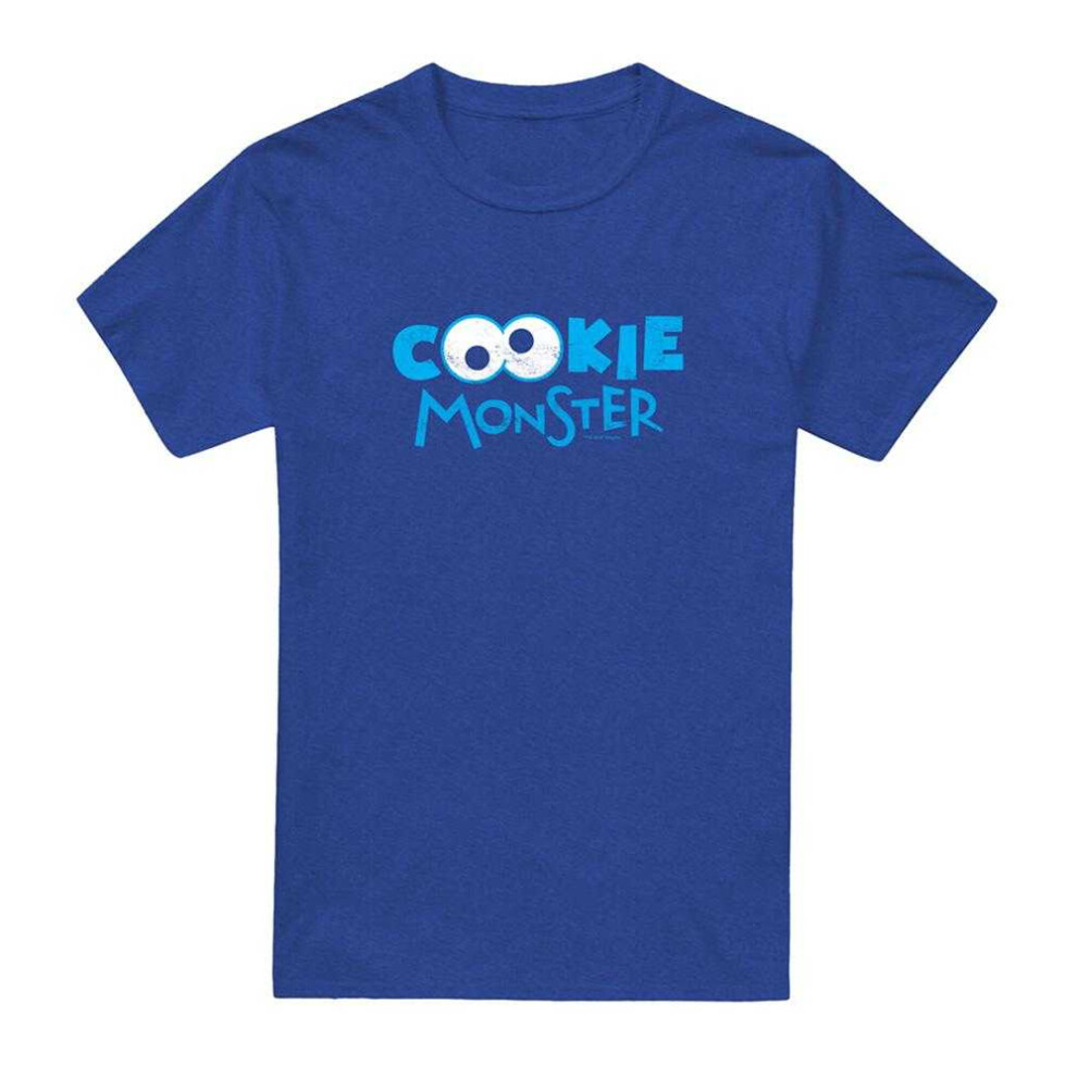 Sesame Street (Xxl, Royal ) Unisex Adult Cookie Monster Eyes T-Shirt Blue