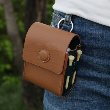 Golf Rangefinder Storage Case Leather Protective Bag with Magnetic Button Portable Belt Loop for Golf Tees Balls Equipment Brown
