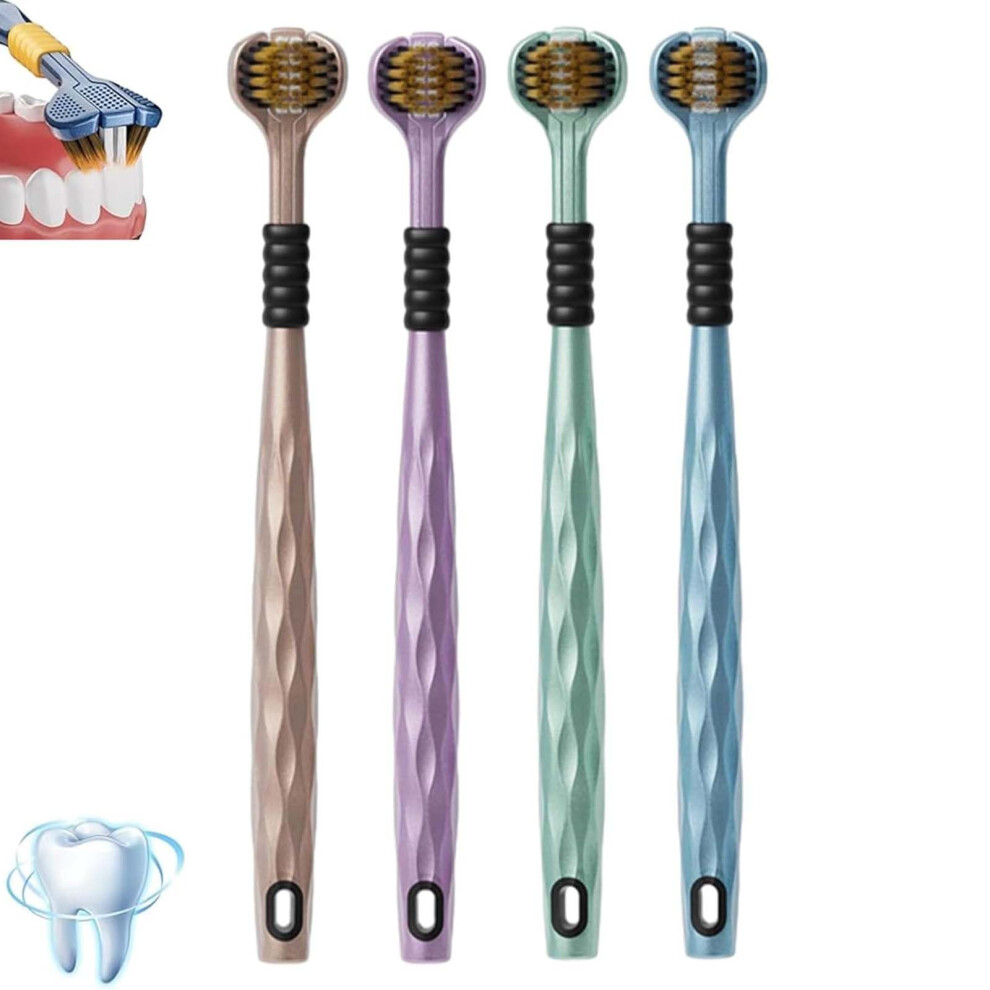 3Sided Toothbrush Adult Soft Bristles, MultiAngle TriHead Design, 360 Degree Cleaning For Teeth And Gums, Set Of 4