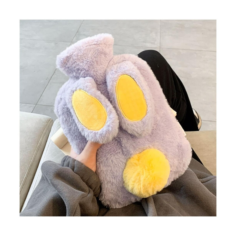 Plush Hot Water Bottle 1L WaterFilled With Cover Purple Bed Warmer