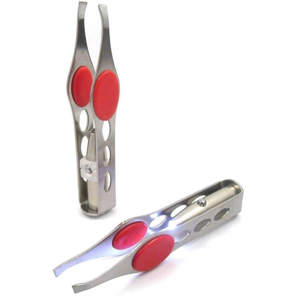 Red/Light Tweezer With Led For Eyebrow And Eyelash Shaping Round Tip Lash Trimmer Hair Removal Tool Brow Tools For Women