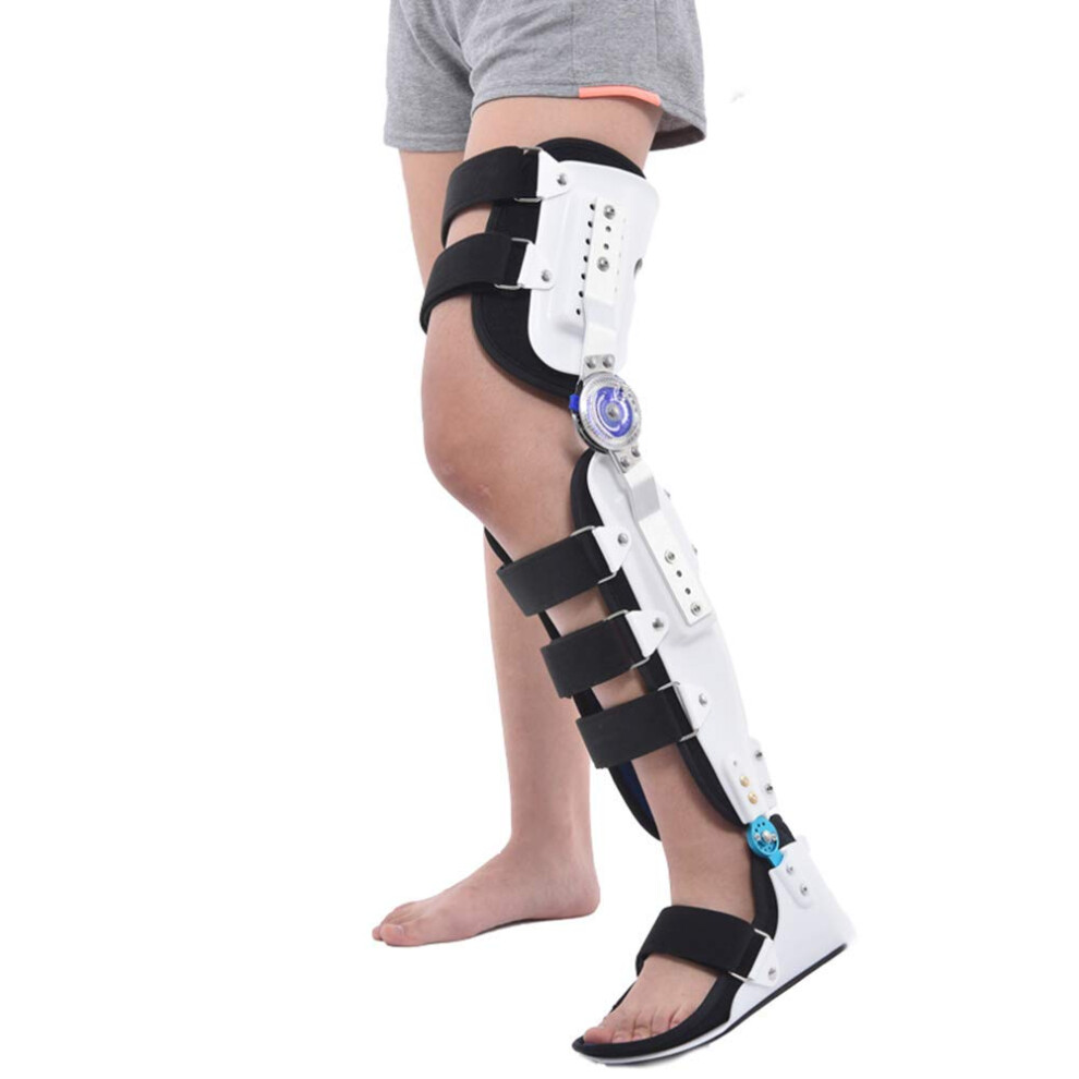 White Hinged Rom Knee Brace, Adjustable Breathable Support For Knee Sprain, Ligament Injury