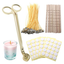 Candle Making Kit with Organic Beeswax Wicks and Wooden Holders, Golden Wick Trimmer Included