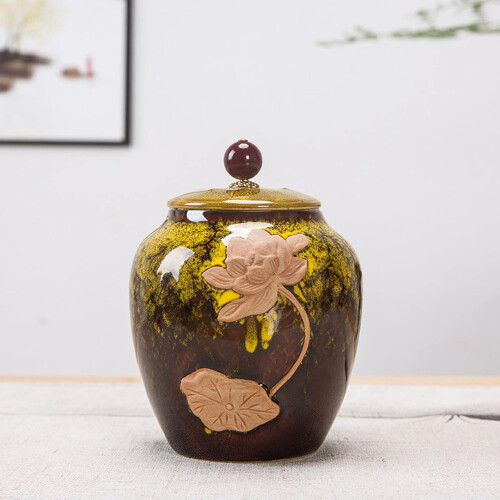 Keepsake Urns, Ceramic For Human Ashes, Small Urnred1 (Color : Geel) 2