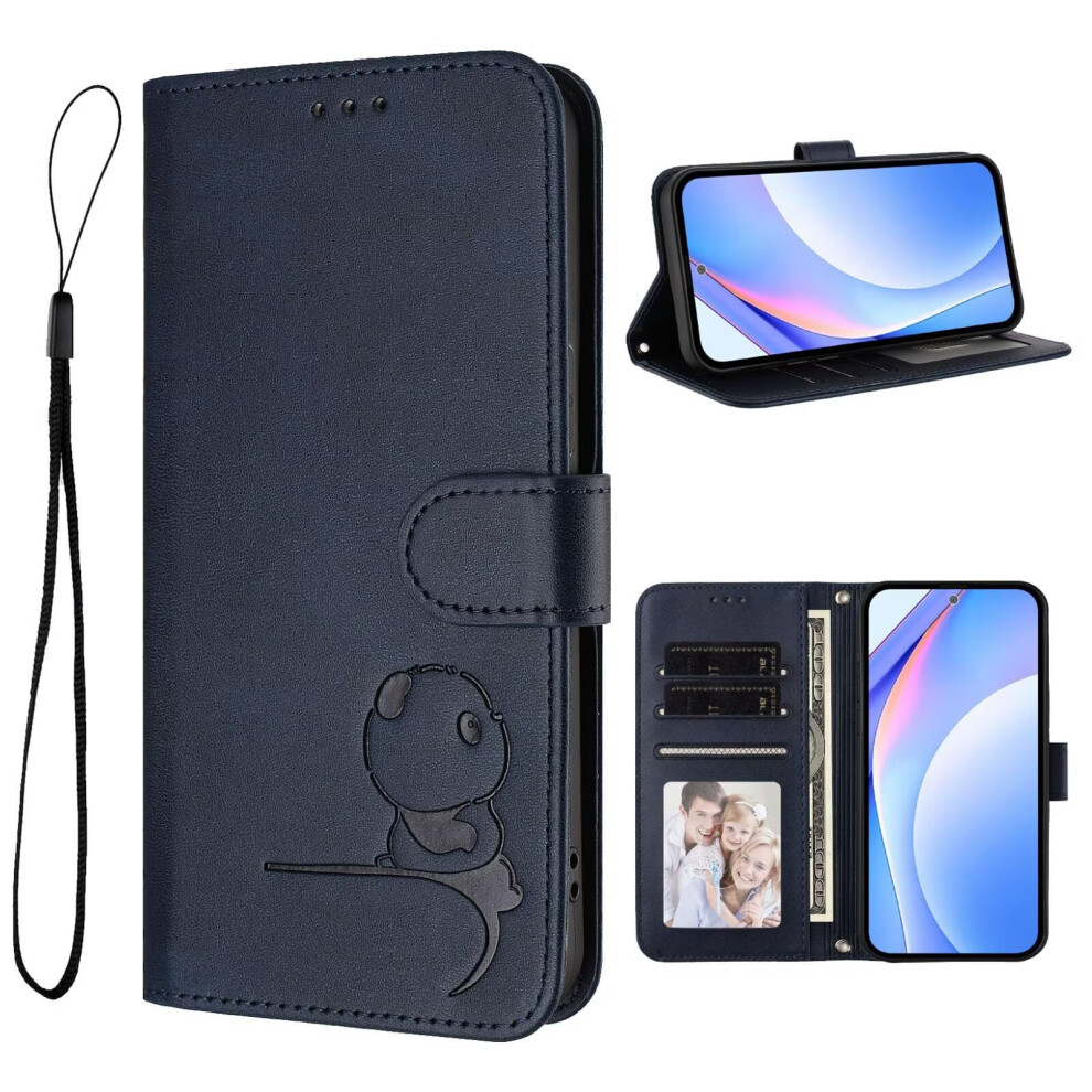 Case For Xiaomi Redmi Note 12 Pro+ 5G, Embossed Panda Leather Wallet Cover With Kickstand And Card Holder Blue 9199774181181