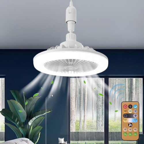 Ceiling Fans with Lights and Remote ThreeSpeed Motor, Dimmable LED Lamp, E27 Base, Timing, Bedroom Kitchen Garage 1