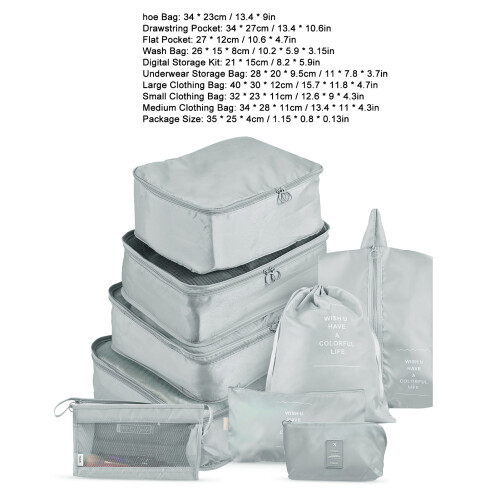 Set di 9 Sacchetti da Viaggio, 40*30*12cm, Blu/Rosa/Grigio 1