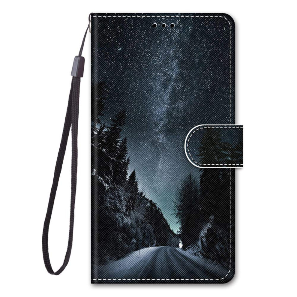 Case Compatible With Motorola Moto G72 Leather Wallet Stand Flip Case Card Slots Magnetic Mountain Road Starry Sky 9426802662696
