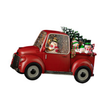 Christmas Snow Globe Lantern LED Lighted Musical Red Car Snowman Scene for Cabinets and Truck Decor