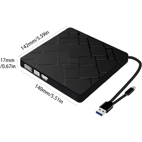 External DVD Drive USBC DVD Burner with Dual USB3.0 TypeC Speed Disc Burning for PC 1