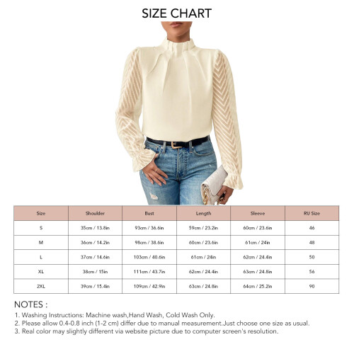Spitzenstich Langarm Hochneck Top - Beige, XL 1