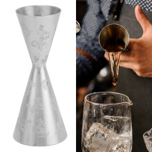Jigger Stainless Steel 30ml/60ml Dual Head with Leaves Stripe Design