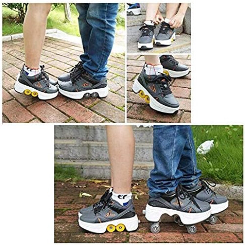 Skeeler Beginner Inline Skates 2In1 Multipurpose Roller Shoes, Adjustable Size, Skateboard Style 2