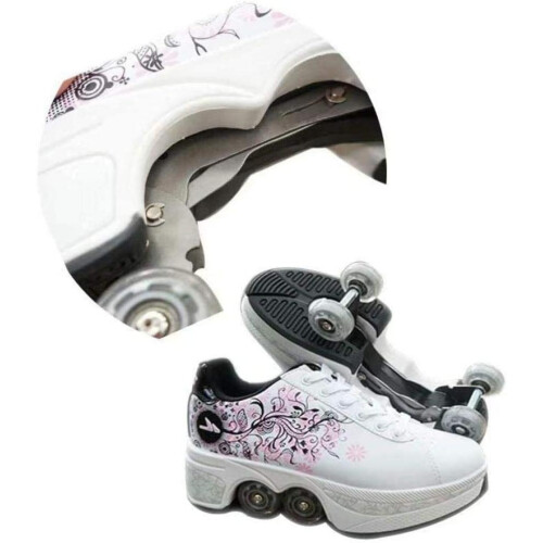 Adjustable Quad Roller Skates Boots Size 37 White 2In1 MultiPurpose Walking Shoes Inline Skate 1