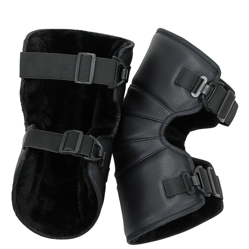 Motorcycle Knee Pads Winter Windproof Leather Ski Knee Brace Warmers One Size Black 9347817181388