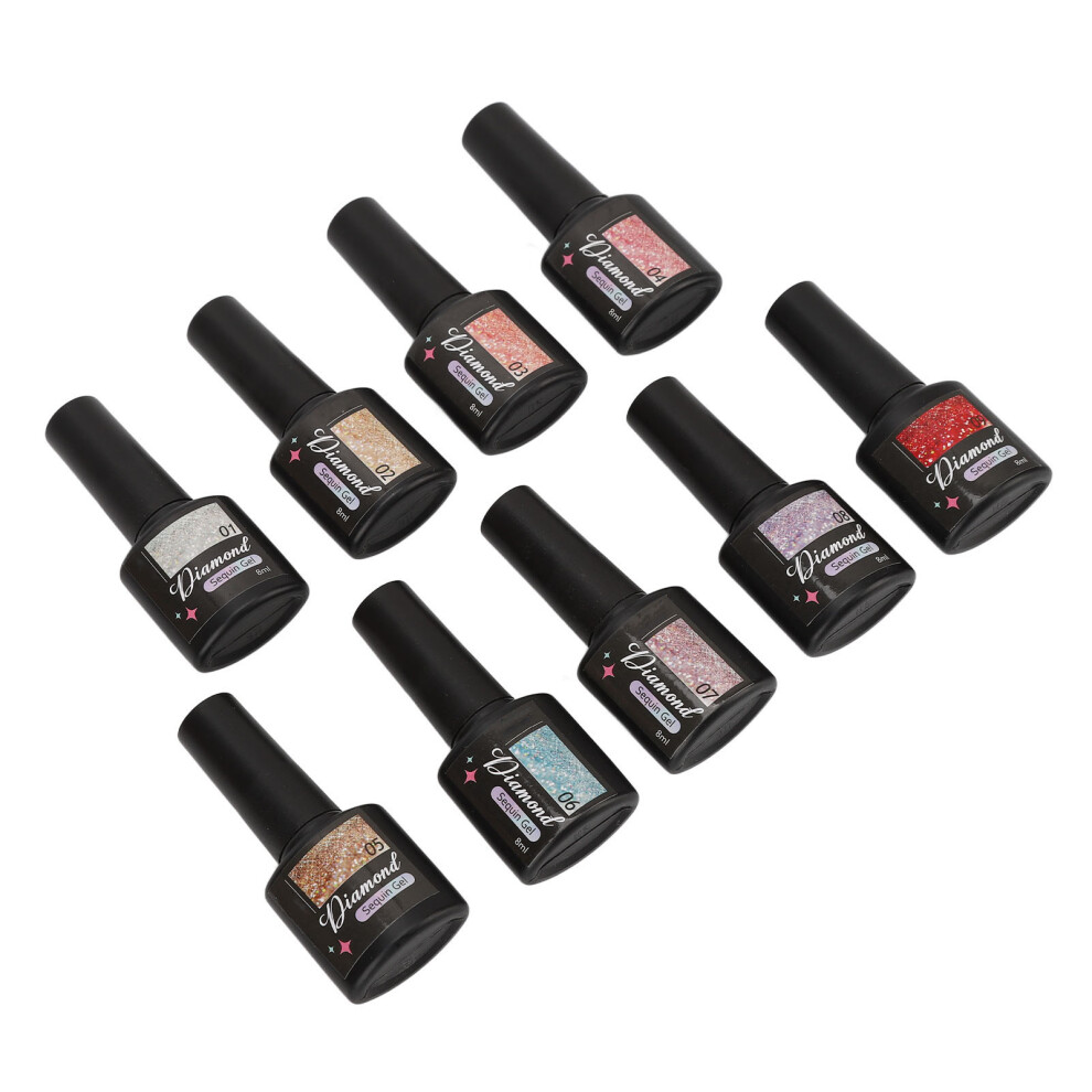9-teiliges Glitzer-Gel-Nagellack-Set, 8 ml,