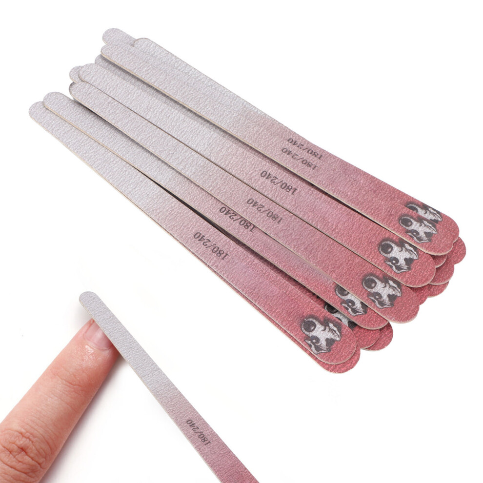 Versatile 20pcs Pink Nail Files Washable 180/240 Grit for Various Nails