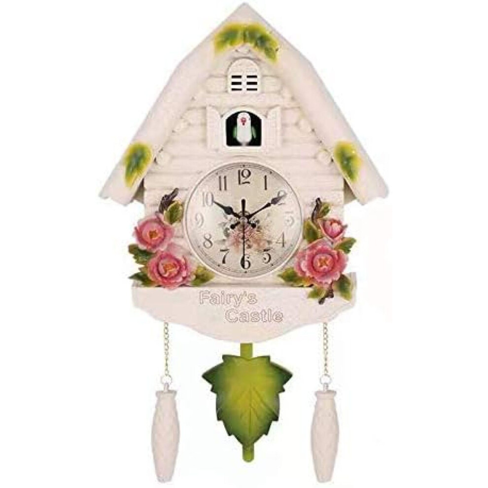Cuckoo Clock White Bird Wall Clock with Alarm Living Room and Children Bedroom Decor