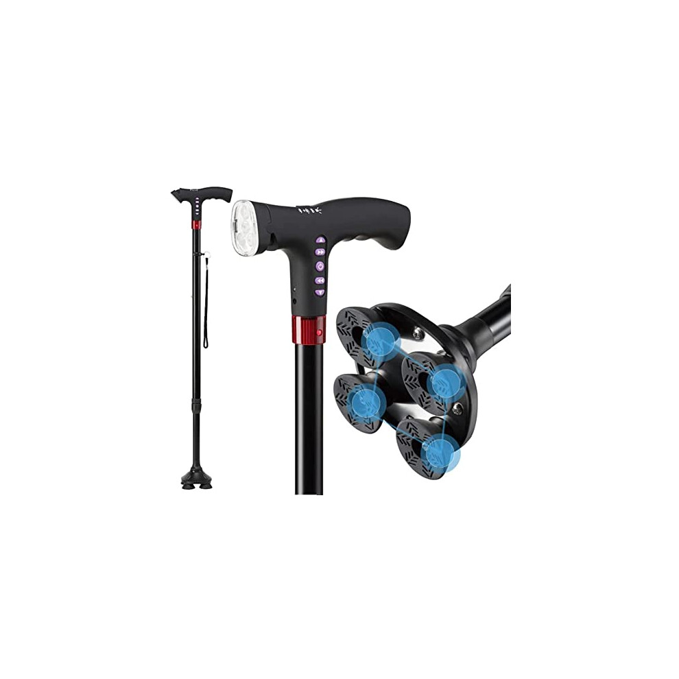 Canes Telescopic Walking Stick Adjustable Lightweight Walking Cane With Grip Handle LED Flashlight Panic Alarm FM Radio