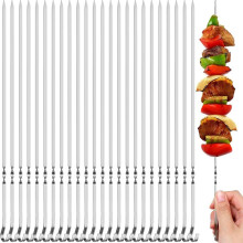 Stainless Steel BBQ Skewers Rust Resistant Flat Reusable Grill Sticks for Meat and Vegetables