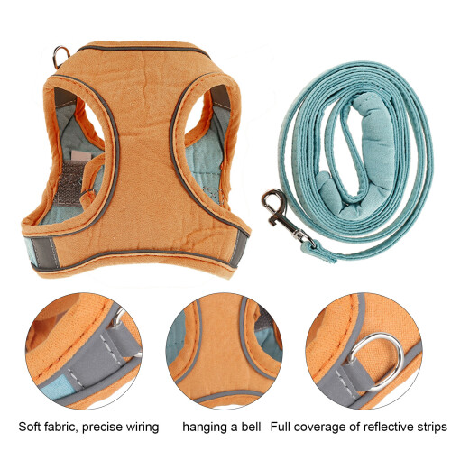 Reflective Cat Vest Harness & Leash Set, Adjustable, Blue/Orange, 1.5m 2