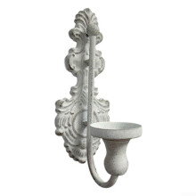 Cast Iron Wallmounted Candlestick, Decorative Tapered Candle Holder, Antique White Metal (Grey)