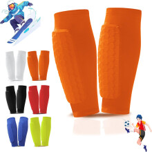 Shin Guards and Calf Compression Sleeve with Honeycomb Pads for Skiing Impact Protection – Orange S