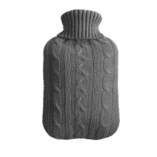 2L PVC Hot Water Bottle With Arran Knitted Cover Grey UK Design Small Size Microwaveable Body And Hand Warmer