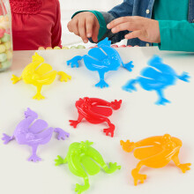 12 Stück Bunte Kunststoff-Frosch-Sprungspielzeug-Set mit Eimern für Kinder, Spring- und Hüpfspaß