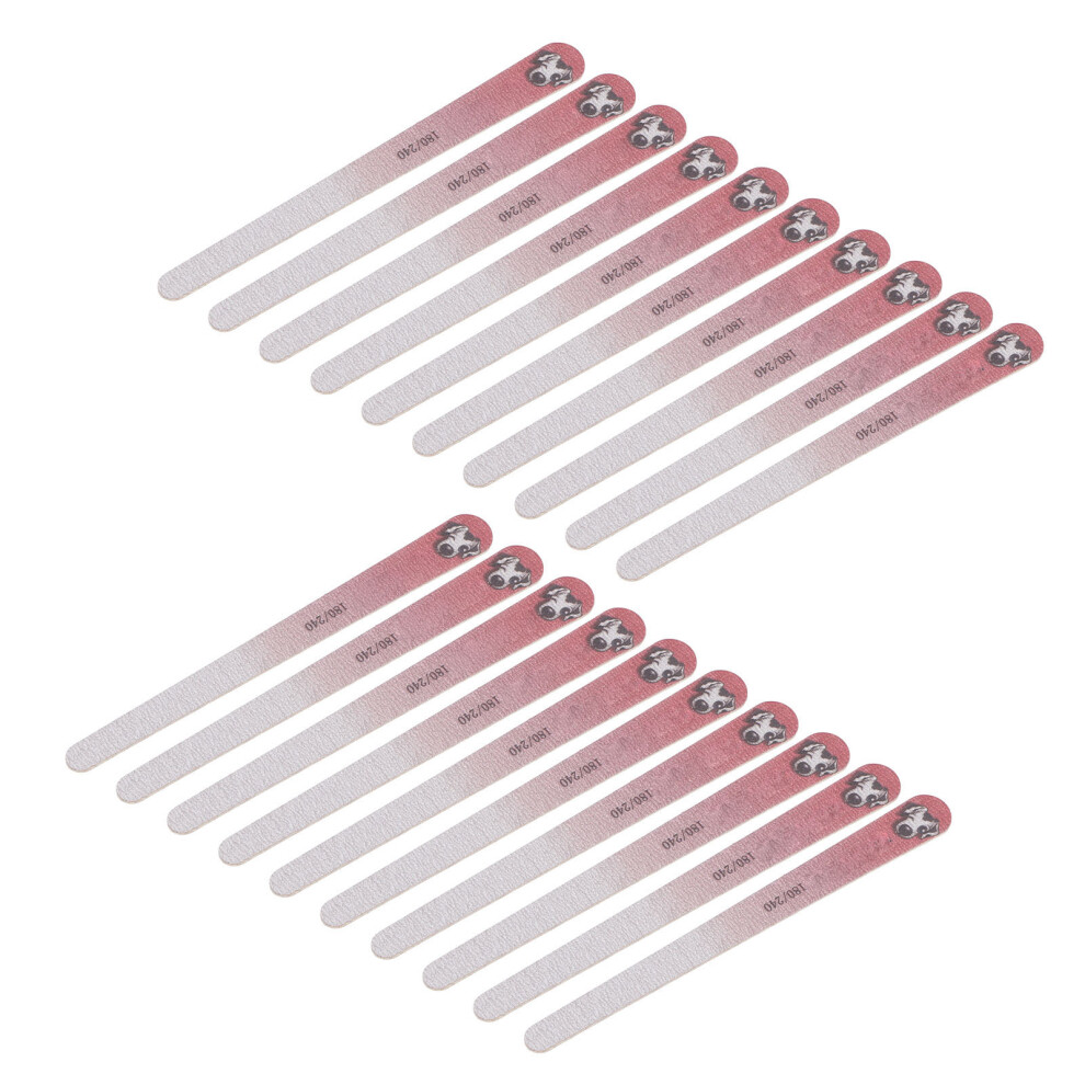 Versatile 20pcs Pink Nail Files Washable 180/240 Grit for Various Nails