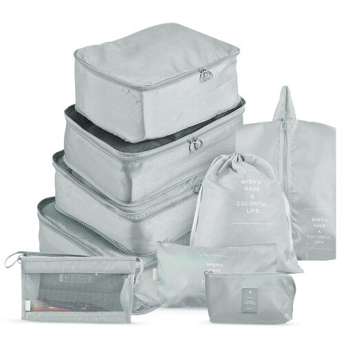 Set di 9 Sacchetti da Viaggio, 40*30*12cm, Blu/Rosa/Grigio 2