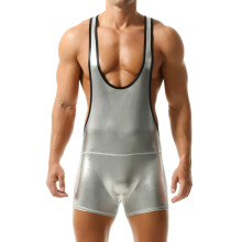 Men's Sport Jumpsuit Singlet Wrestling Singlet Metallic Bodysuit White Tank Size M