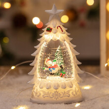 Christmas Tree Snow Globe Lantern Glittering Water Swirl Battery Powered LED White Snowman Tabletop Decoration