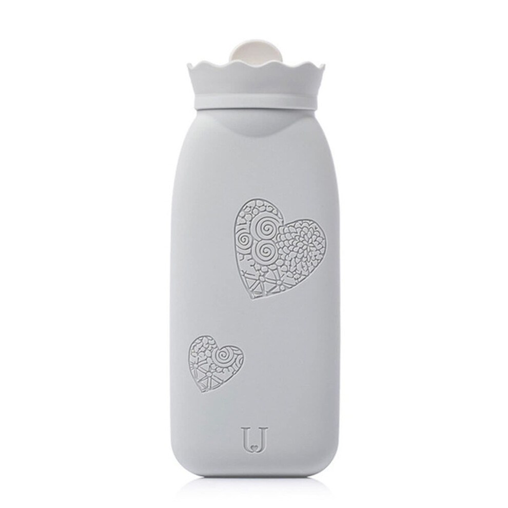 Grey Silicone Hot Water Bottle With Plush Cover, Longlasting Heat Therapy, Explosionproof, L
