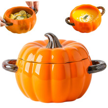 Pumpkin Dutch Oven 1.7L NonStick Ceramic Pot with Lid for Soups Stews and Halloween Decor