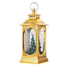 Christmas Snow Globe Lantern Gold With LED Night Light, Portable Snow Globe For Garden Patio Desk Decor