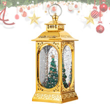 Christmas Lantern Indoor Vintage LED Snow Globe Lantern Gold Finish Desktop Decor For Home Garden Bar