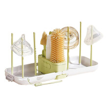 Travel Bottle Brush With Storage Case, Baby Bottle Washer Brush, Vertical Scrubber, Foldable Drying Rack, Green