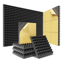 12Er-Pack Pyramiden-Schallschutzschaumplatten mit Selbstklebenden, 12 X 12 X 2 Zoll GroßEn Akustikschaumplatten mit Hoher Dichte (Schwarz)