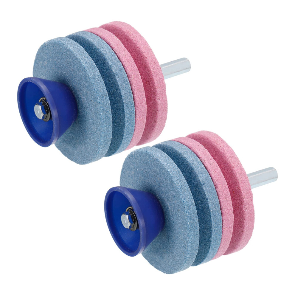 Lawn Mower Blade Sharpener, 2Pcs Universal Double Layer Corundum Mower Blade Grinder Stone Wheel For Power Drill Hand Drill, Blue/Pink Ref: 2887 9382693869944